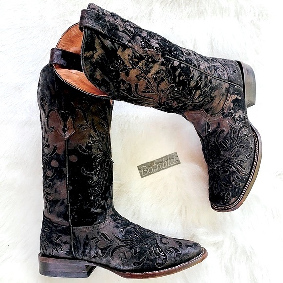 STETSON Sequin Square Toe Black Western Boots 7 - Picture 12 of 13